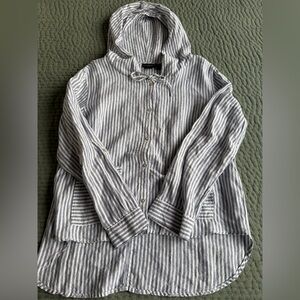 Tahari Linen Striped Hooded jacket